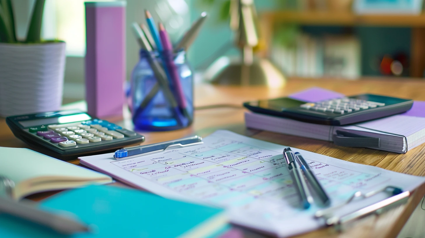A debt help checklist beside household bills and a calculator